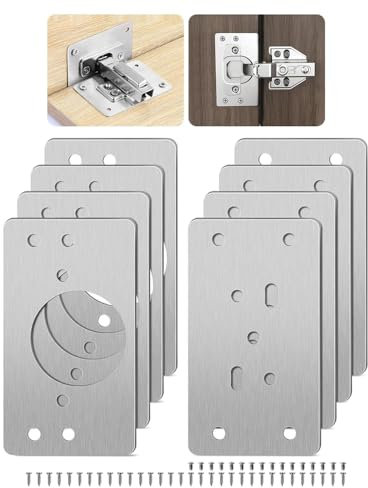 8 Pezzi Piastra di Riparazione Della Cerniere, Piastra di Installazione con 48 Viti 5 x 9 cm Kit di Riparazione Piastra di Fissaggio per Porte di Armadi, Mobili in Legno