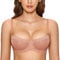 DOBREVA Women's Sexy Lace Balconette Bra Unlined Underwire Open Half Cup Bra See Through Sheer Balcony Bra Cream Coffee 36DD