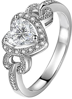 Musihy Zirkonia Ring, Ringe Frauen Zirkonring Herz Zirkonia Weiß Ringgröße 50 Geschenke für Frauen