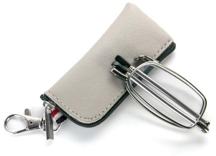 MMOWW Faltbare Lesebrille für Damen und Herren mit Teleskopstange mit Reißverschluss Schlüsselanhänger Mini Anti Blaulicht Brille (Grau,+3,5)