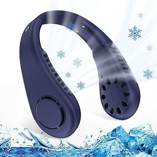 Bladeless Neck Fan With 3+2 Speeds and 3000mAh Rechargeable Battery - Portable USB Neckband for Men Women - Wearable Cooling Device for Home, Office, Sport, Outdoor (Blue Plus)
