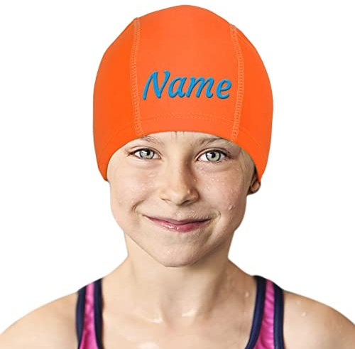 Cuffie Piscina per Bambini, con Ricamato Nome, OXYEFEI Cuffia da Bagno in Poliestere Cuffie da Nuoto per Bambini Elastico Cuffie da Nuoto per Rragazzi e ragazze (Opzionale)