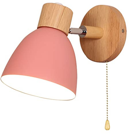 TPWEWRX Wandleuchte Lampen Beleuchtung mit Zipper auf Aus-Schalter, Nachttisch Macaron Wandlampe E27 Massivholzsockel Wandleuchten für Wohnzimmer Gang Kinderzimmer Kinderzimmer (Pink)
