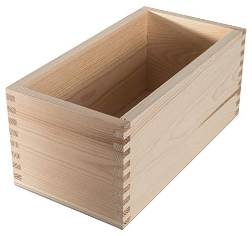 WooDeeDoo Wooden Desk Storage Box – Unfinished Pine Open Top Organiser for Pens Crayons Brushes or Art Supplies Lidless Container for Office Craft or Classroom Use – 23.5 x 12.5 x 10.5 cm