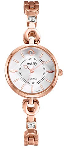 JewelryWe Uhren Damen Analog Quarz 30m wasserdichte Armbanduhr Elegant Einfach Strass Metallarmband Beiläufige Uhr Spangenuhr mit weißem runden Zifferblatt und Uhrenwerkzeug Rosegold