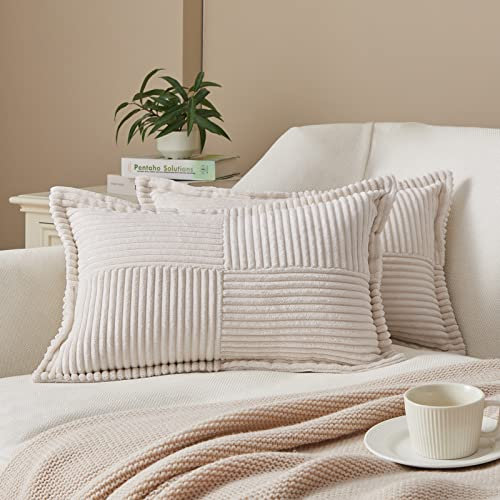 Topfinel Kissenbezug 30x50 2er Set beige Kordsamt Kissenbezüge Kissenhülle Sofakissen Couchkissen Dekokissen Kinder Kissen für Wohnzimmer Sofa Schlafzimmer
