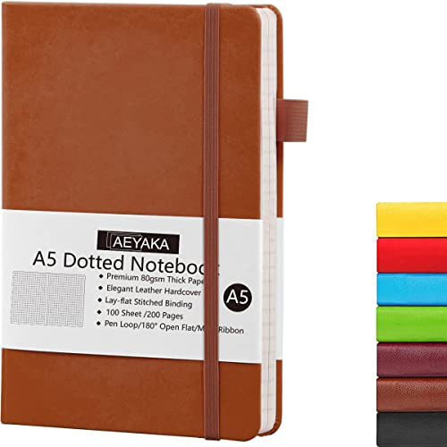 AEYAKA Dotted notizbuch A5 Journal Notizbuch A5 Dotted Tagebuch Hardcover und Elastischem Verschlusst Stifthalter PU-Lederhülle Thick 80gsm Paper, 15 x 21 cm