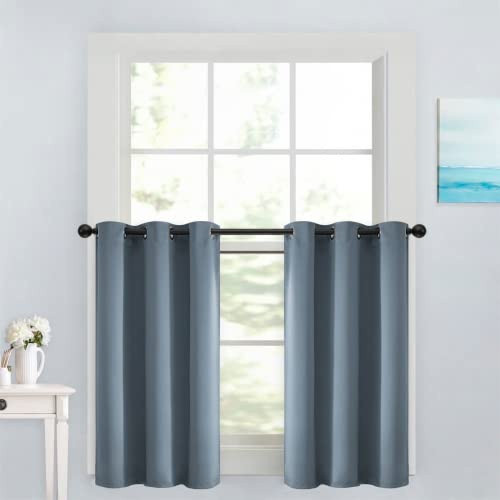 Yakamok Soild kleine Fenstervorhänge, mit Ösen, wärmeisoliert, Sichtschutzvorhänge und Vorhänge, Raumverdunkelung, anständige Dekoration für Küche, Wohnmobil, Schrank (2 Paneele, Steinblau, 106,7 x