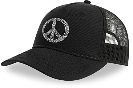 Maikomanija Peace Sign from Guns Art Mosaik Baumwolle Trucker Cap Curved Visor Netback Hat Atmungsaktives Mesh Sport Top, Schwarz , One size