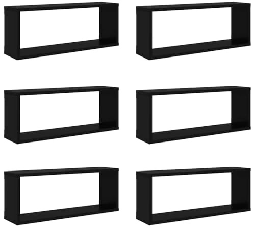 vidaXL 6X Würfelregal Wandregal Hängeregal Cube Lounge CD Regal Dekoregal Bücherregal Schweberegal Wandboard Regalwürfel Schwarz 60x15x23cm Holzwerkstoff