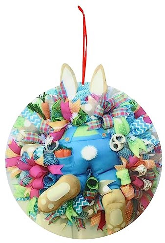 NOLITOY 1stk Osterkranz Plüsch Kaninchenbeine Hasen-dekor Kranz Aus Kaninchenbeinen Hasenförmiger Kranz Ostern Baumschmuck Osterkränze Für Die Haustür Hasenkranz Acryl Feder Kanincheneier