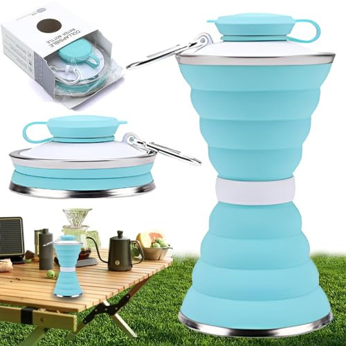 Bouteille d'Eau Pliable, Gourde Pliable Avec Mousqueton, Gourde Anti-Fuite En Silicone Pliable Bouteille d'Eau, Pliable Bouteilles d'Eau d'Extérieur 500 Ml, Convient Pour La Pêche Fitness (Vert)