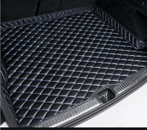 LICOME Auto Leder Kofferraummatten für Porsche Macan 2014-2024, Custom Kofferraumwanne Wasserdicht Kratzfest Cargo Teppich rutschfest Kofferraum Schutzmatten Zubehör,C Black+Blue