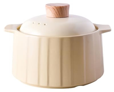 Casseruola in ceramica, pentola in terracotta, pentola con coperchio, pentola per stufato, zuppa, vapore, resistente al calore, 2,9 litri (2,8 L) giallo (4 L) giallo)