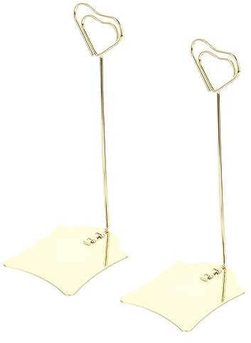 Ciieeo 2 Stück Fotoordner-Klammerhalter Büroklammerhalter Metallhalterung Tischklammern Hochzeitsständer Mini-Nachrichtenklammern Edelstahl Goldener Tischschildhalter Fotohalter