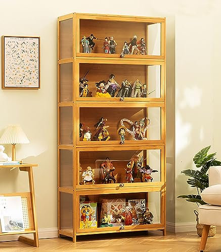 ZMHPLKH glasvitrine vitrine vitrinenschrank sammlervitrine hergestellt aus natürlicher Bambusrahmen Flip-Schranktür-Design, versiegelt und staubdicht, mehrere Größen