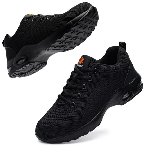 DYKHMILY Chaussures de Securite Femmes Légère Basket de Securite Confortable Chaussures de Sécurité Femme Chaussure de Travail Embout Acier Amorti Baskets Chantiers Industrie (Noir,37EU)