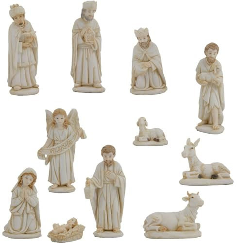 FADEDA 11x Krippenfiguren weiß/Höhe:11 cm/handbemalt/detailgetreue Krippen Figuren - Weihnachten Tisch Dekoration Krippe Zubehör