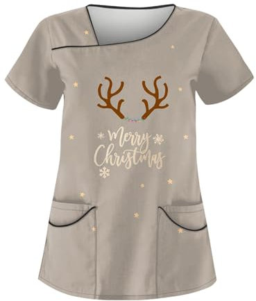 Kasaks Altenpflege Damen, Pflegekittel Arbeitskleidung Küche Damen Weihnachten Damen Kasack Damen, Berufsbekleidung Pflege Damen, Shirt Weihnachten Kassak Set Pflege Modern(4-Khaki,4XL)