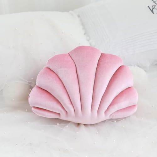 Hovoto Muschelform Kissen - Dekoratives Seashell Kissen, Gefülltes Plüschkissen für Zuhause, Bett, Sofa, Büro - Pink, 34 x 25 cm