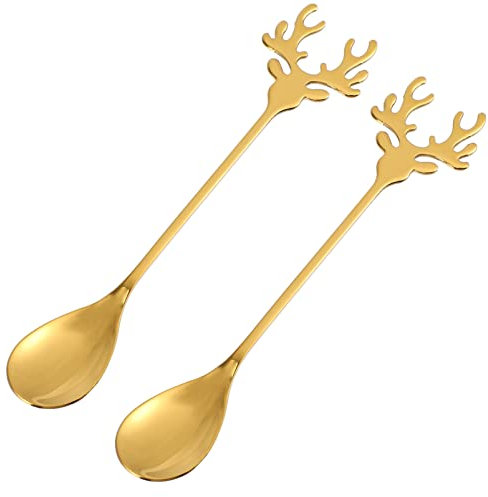 OKUMEYR 2pcs Stainless Steel Christmas Spoons Elk Shape Coffee Spoons for Dessert Tea Home Office Party Boys and Girls Adults Stocking Stuffer