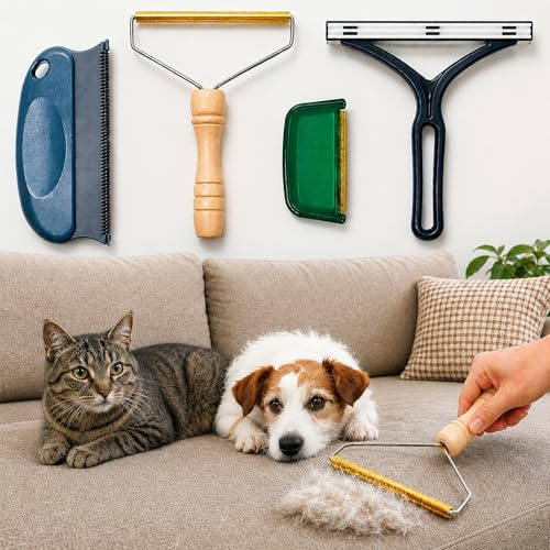 Katzenhaarentferner-Set, 4-teilig für Teppiche, Polster und Autositze | Für Katzenhaare, Hundehaare und Fusseln auf Sofa, Kleidung und Autositzen, vier wiederverwendbare Werkzeuge ohne Batterien