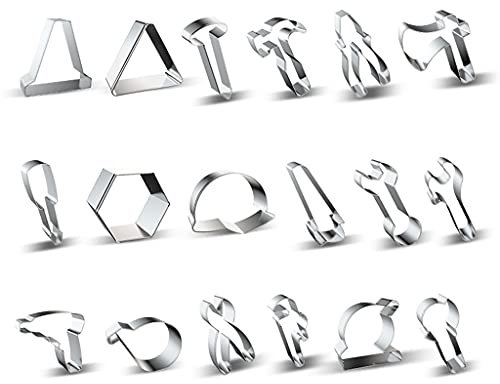 Keksausstecher aus Edelstahl, 16-teiliges Set, Backzubehör, Schraubenschlüssel, Hammer, Schraubendreher, Keksform, große Metall-Ausstechformen