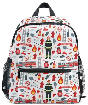 Kleinkind Rucksäcke Jungen Mädchen Kinder Kindergarten Schule Büchertasche mit Brustgurt Feuerwehrmann und Feuerbekämpfung, Feuerwehrmann und Feuerwehr, Small