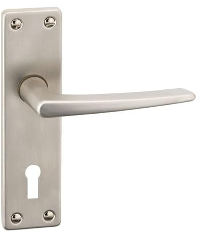 URBNLIVING Royale Metal Lever Latch Door Handles Set Round Rose Suitable for Internal and External Use Easy to Install Stylish for Home or Office Doors (Satin Nickel Keyhole)