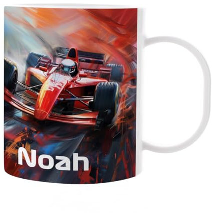 Striefchen® Kunststoff Kindertasse für Jungen mit Wunschname bedruckt - verschiedene Motive (Rennwagen)