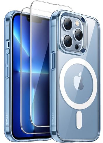 JETech 3 in 1 Magnetic Case for iPhone 13 Pro 6.1-Inch with 2 Pack Tempered Glass Screen Protectors, Compatible with MagSafe, Shockproof Bumper Phone Cover (Sierra Blue)