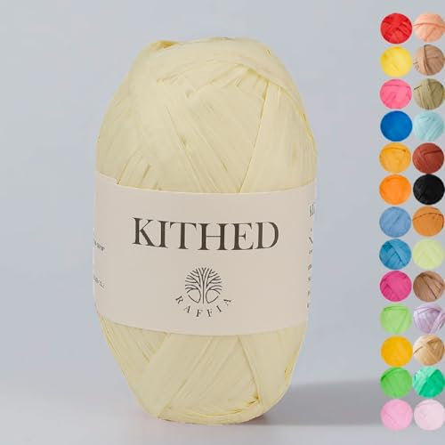 Bastgarn, weiches Bastgarn zum Häkeln, 100 m, glatter Bast zum Handstricken, Sommerhüte und Taschen (09 Cremegelb)