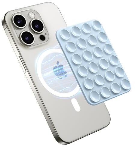 GONEZ Magnet Saugnapf Telefon Halterung, Freisprecheinrichtung Silikon Telefon Griff Halter Kompatibel mit iPhone MagSafe Phone Case, Spiegel Dusche Telefon Ständer für Selfies und Videos,Blau