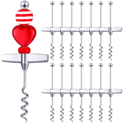 Tebbomp 15 Pcs Travel Corkscrew Wine Bottle Opener Beadable Wine Cork Remover for Bar Restaurant Kitchen Beverage Gifts Easy Install