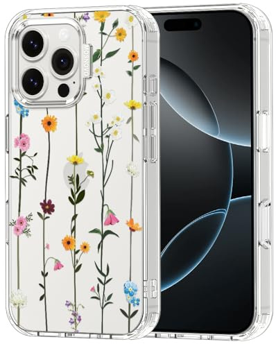 MOSNOVO Case for iPhone 16 Pro Max, [Buffertech 6.6ft Military-Grade Drop Protection] [Anti Peel Off Tech] Clear TPU Bumper Phone Case Cover Design - Wildflowers