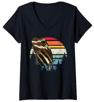 Womens Retro Zebra Longwing Butterfly Shirt Animal Insect Butterfly V-Neck T-Shirt