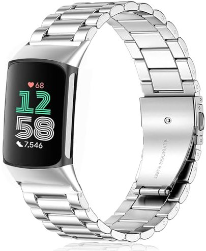 Issinlky Metallband für Fitbit Charge 6/Fitbit Charge 5, Edelstahlarmband für Fitbit Charge 6/Fitbit Charge 5 Damen Herren