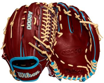 Wilson Winter 2024 A2000 D33 Baseball-Pitcher-Handschuh, 29,8 cm, Ziegelstein/Tropisches Blau/X/Blond, für Rechtshänder