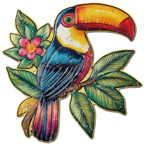 GLOBLELAND Vintage Metall Blechschild Mit Tukan Retro Tropischer Vogel Poster Metallwand Dekorative Blechschilder Für Zuhause Zimmer Büro Garten Café Dekoration