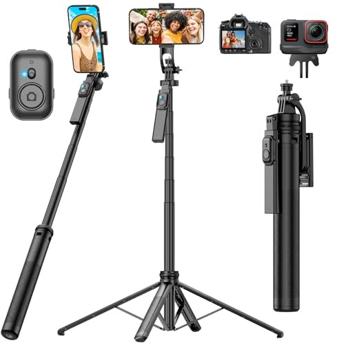STLIAN Phone Selfie Stick Tripod:70.8-inch 360° Rotating Phone Tripod Stand with Balance Handle, Compatible with iPhone/Smartphones & Action Cameras for Vlogging, YouTube,Video Recording