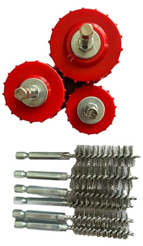 9 Pack 1/2 3/4 1 Copper Pipe Cleaner Set, Handy Sized Plumber Brushes, Cleans Copper/Bronze/Brass Pipes and Tubes for Plumbers and Industrial Purposes, For Power Drill 1/4” Tube Cleaning Brush