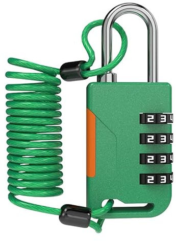 UP Security Cadenas à combinaison avec câble rétractable (91 cm), cadenas à câble combiné, cadenas de ski pour usage extérieur, bagages, snowboard, porte de réfrigérateur, casque moto et vélo (Vert)