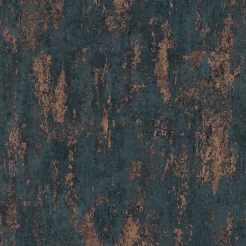Casual Chic Industrial Concrete Navy Wallpaper - Metallic Copper Detail Modern - Textured Paste The Wall Vinyl
