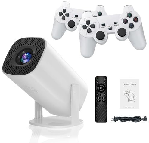 P30 Max Projector With 2 Wireless Controllers, Mini Moive Projector with Retro Games Games, 4k Smart HD Auto Keystone Video Game Console Projector with 14 Emulators, Gamepad (P30 MAX-64G)