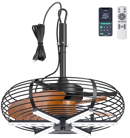 Coolbull Deckenventilator für den Außenbereich, 20 Zoll mit Licht, Laubenventilator mit Nassklassifizierung, steckbarer Deckenventilator, Anhänger mit Haken, Fernbedienung und App, 6