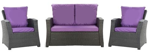 Setgarden® Set aus Rattan, 4-5-Sitzer, für Sofa, Schaukelstuhl und Wohnzimmer, bequem für Innen- und Außenbereich, Polyester, wasserabweisend (Violett, 110 x 60 x 50 cm / 2 x 50 x 56 cm)