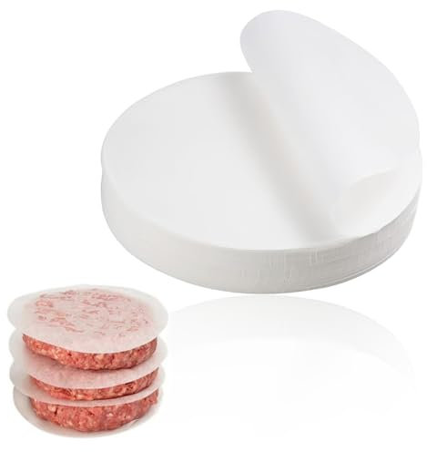 BIVBWQU 500 Pezzi Carta Oleata per Hamburger, Diametro 10 cm, Fogli Separatori Rotondi, Carta Antiaderente, Resistente al Calore Fino a 230°C, Uso Versatile per Forno, Microonde e Friggitrice