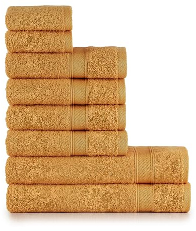 nottoc Handtücher Set Orange 8-TLG / 2 Badetücher 70x140 + 4 Handtücher 50x90 + 2 Gästehandtücher 30x50 - Handtuch mit Aufhänger 100% Baumwolle Saugfähige Weiche Luxus Duschhandtücher