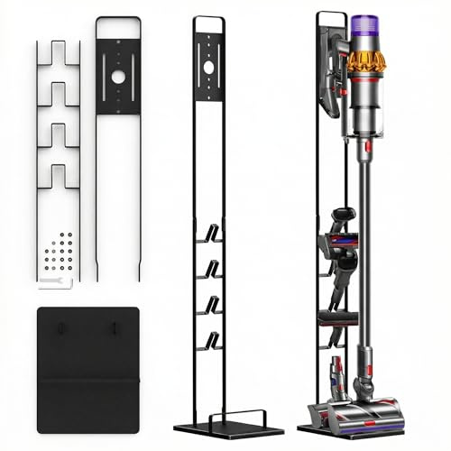 Staubsauger Ständer für Dyson V15 V12 V11 V10 V8 - ohne Bohren, Stahl | Kein Bohren, keine Dübel - einfach hinstellen, Sauger einhängen – Passend für Dyson V15, V12, Gen5, V11, V10, V8 und V7