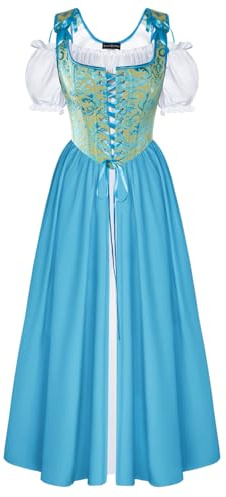 Renaissance Costume Women Medieval Corset Dress Puff Sleeve Fairy Dress Light Blue Size 14
